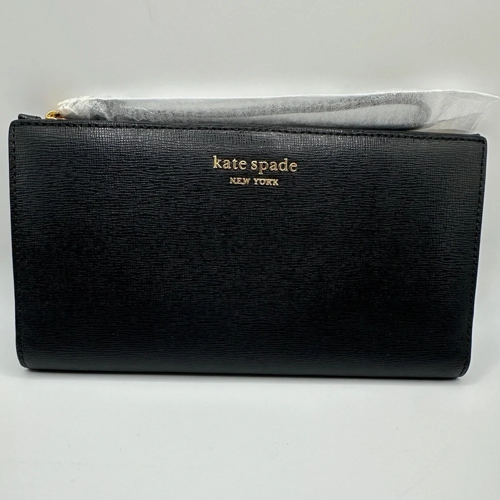 Kate Spade Black Wallet, Pink Interior with Gold Detail - Picture 2 of 7